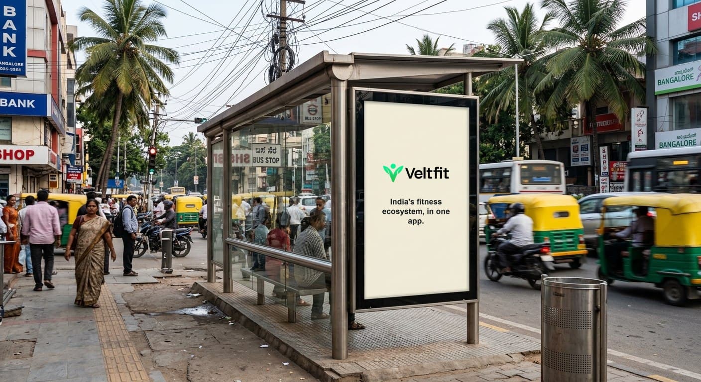 VeltFit advertisement at a Bangalore bus stop