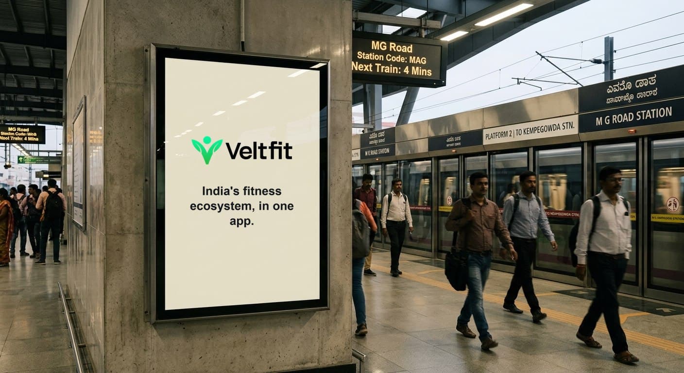 VeltFit advertisement at a Bangalore metro station
